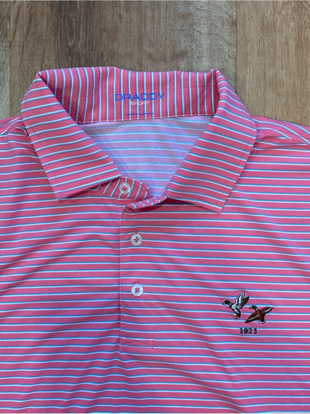 B. Draddy Sport Golf Polo Mens Large Pink Striped Shirt Chester Valley Golf Club